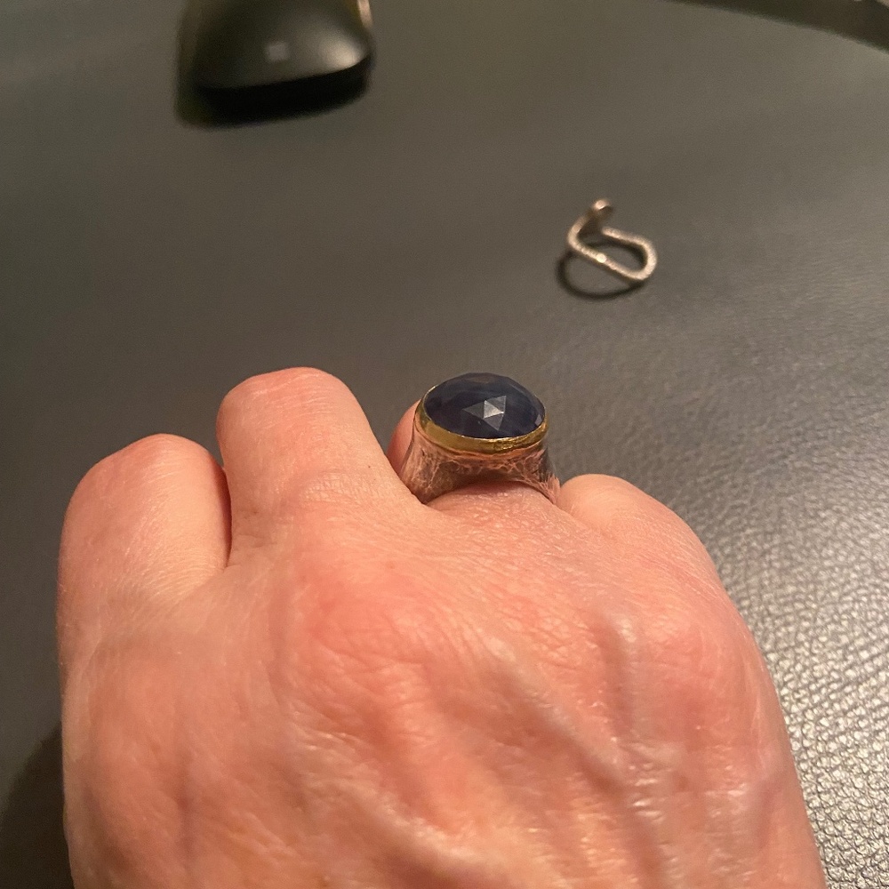 LIKA BEHAR 24K Yellow Gold Bezel & Sterling Silver Labradorite Ring Size 6 1/2